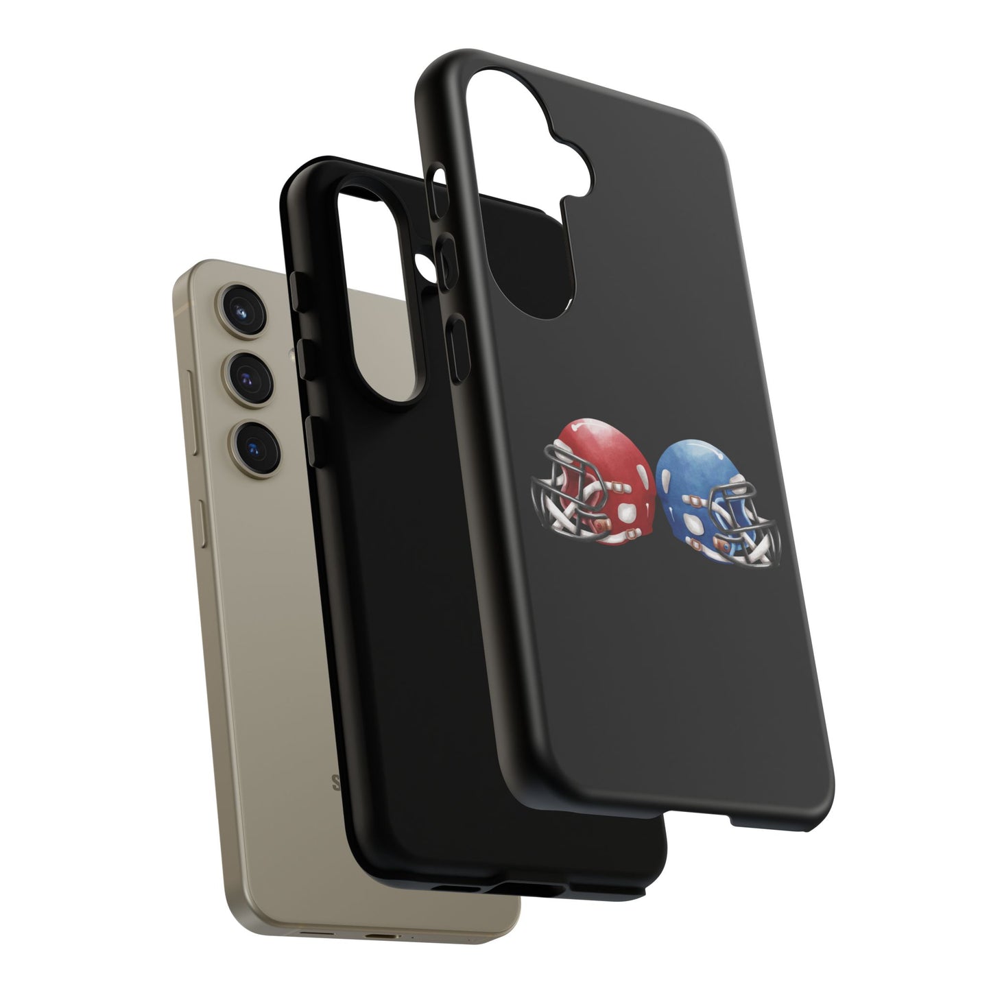 Red and blue football helmet tough phone case for iPhone, durable protective cover by Printify.