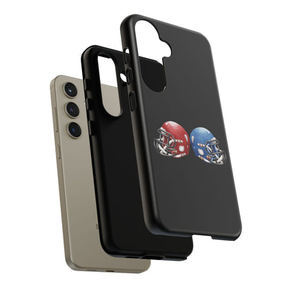 Red and blue football helmet tough phone case for iPhone, durable protective cover by Printify.