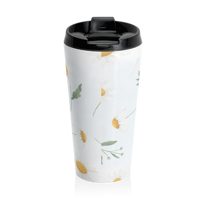 White daisy floral 15oz insulated stainless steel travel mug - view 2