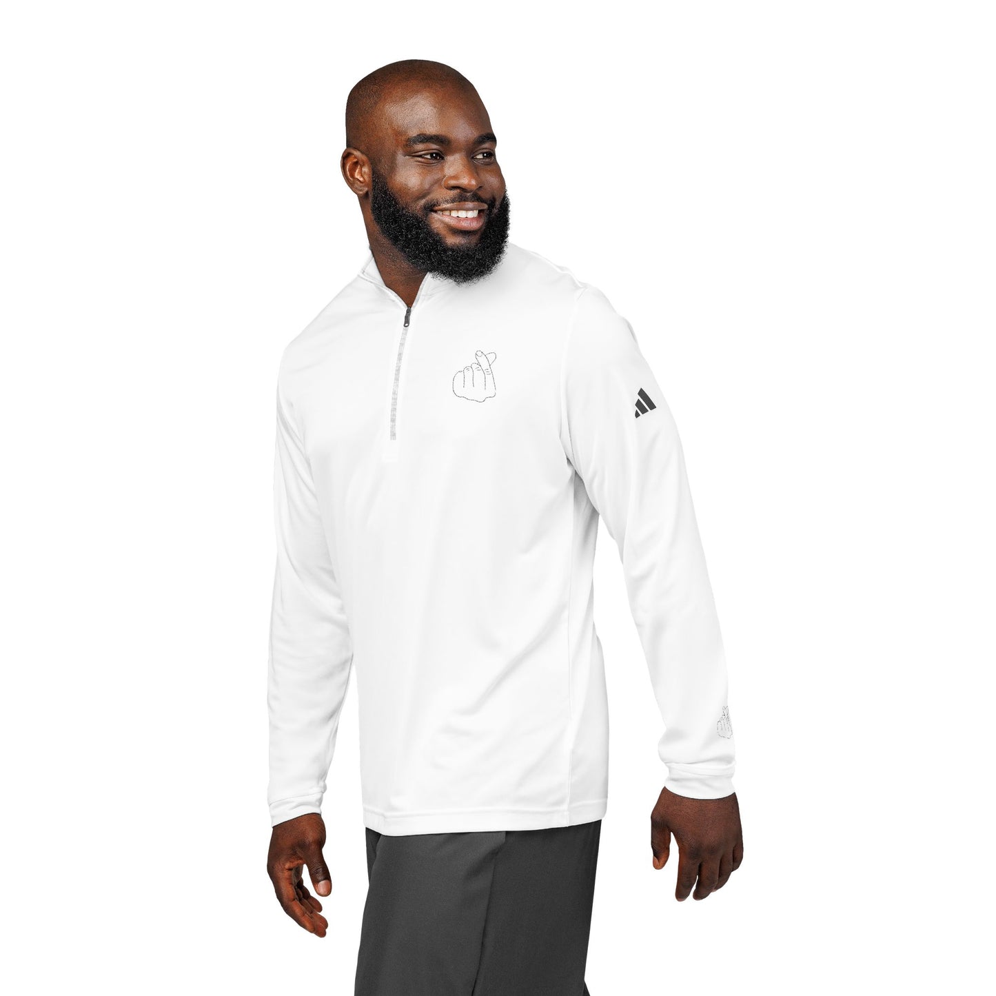 Adidas® Embroidered Quarter-Zip Pullover - Stylish Performance Layer With Love Gesture