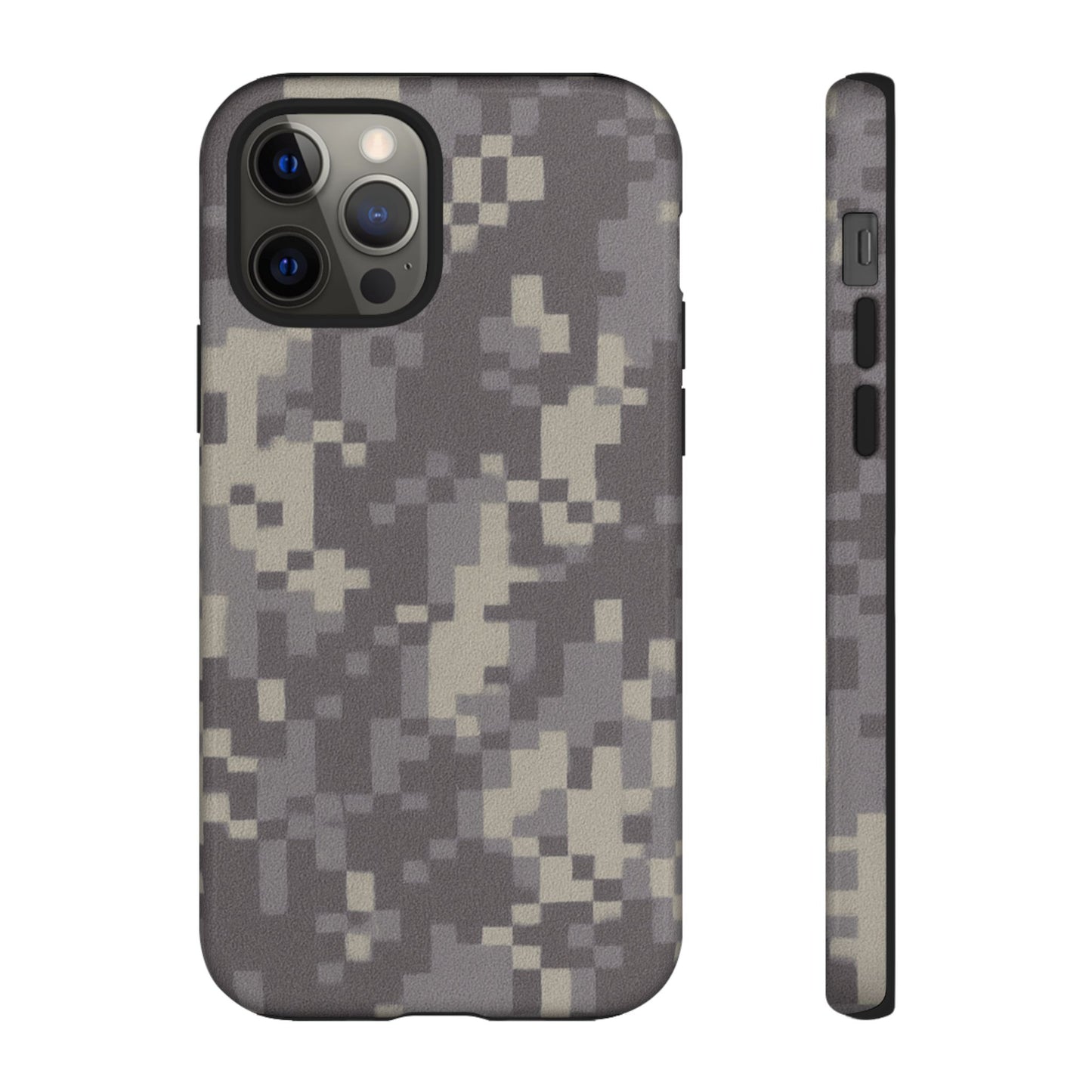 Rugged digital camo phone case by Printify providing durable protection for smartphones with tough camouflage design.