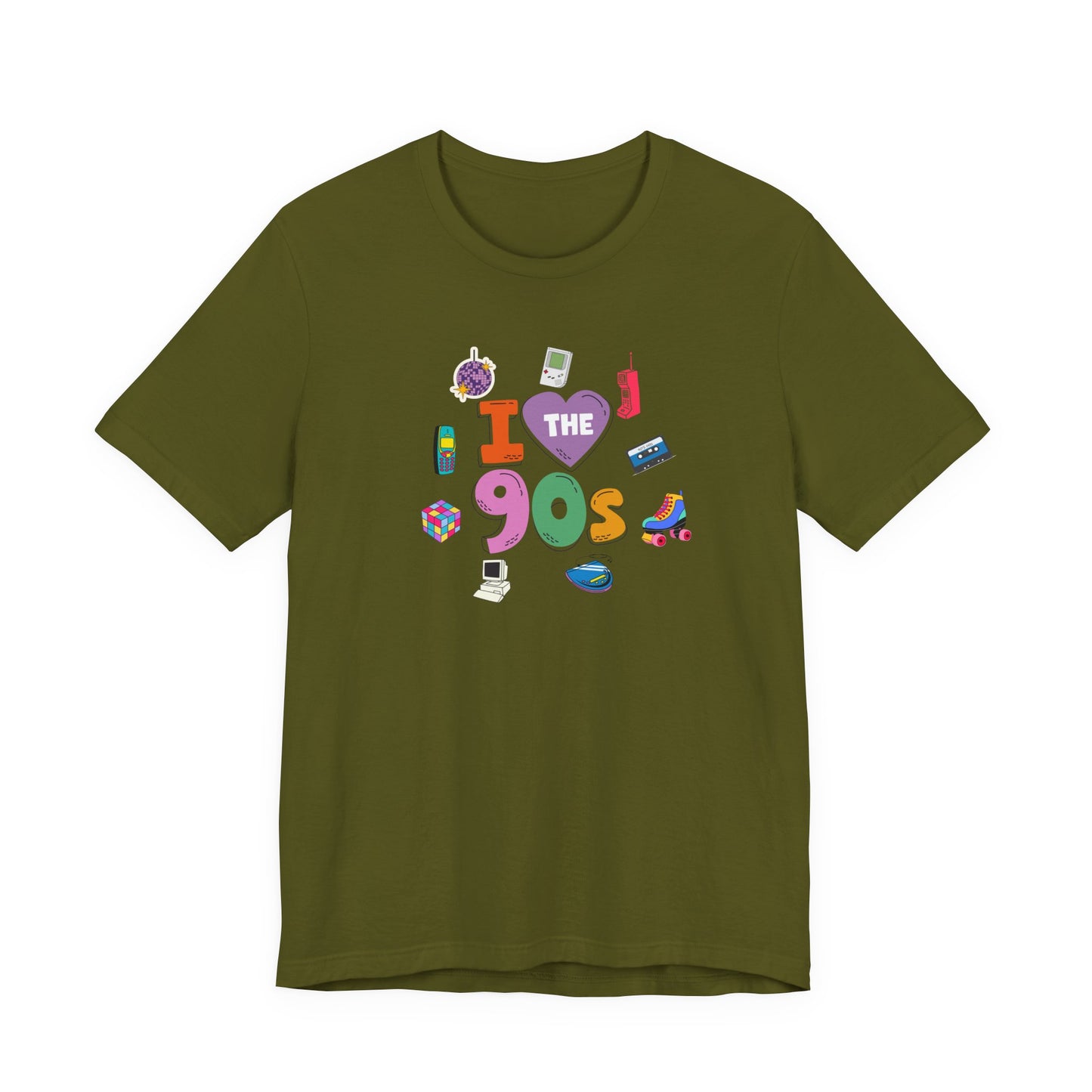 I  Love the 90's Short Sleeve Tee - Retro Graphic Tee, Vintage Style Shirt, Perfect for Casual Outings, 90s Nostalgia Apparel