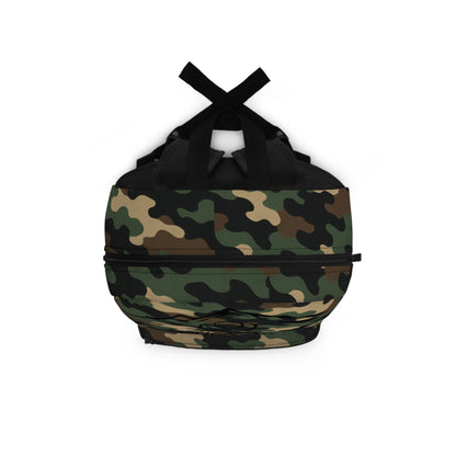 Printify camo backpack, rugged rucksack with multiple compartments, ideal for school, hiking, travel, and outdoor adventures.