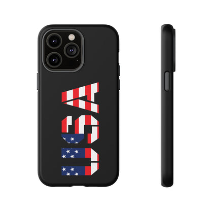 USA Phone Case with American flag design, durable tough case for smartphones by Printify, featuring patriotic patriotic flag imagery.