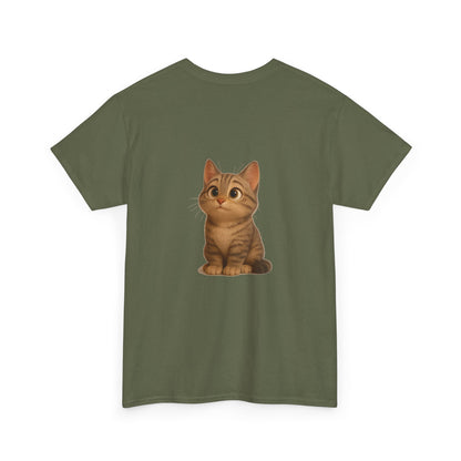 Brown kitten graphic T-shirt for cat lovers featuring a cute cat illustration on a comfortable Printify T-shirt.