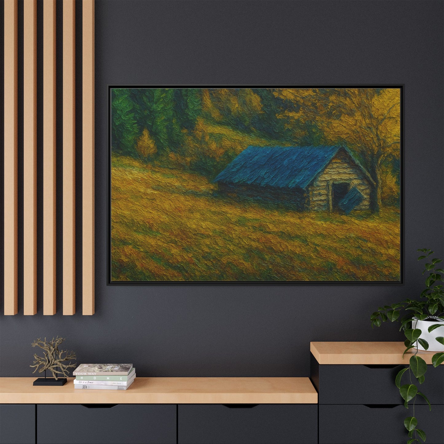 Framed Matte Canvas Print, Rustic Artwork, Farmhouse Decor, Nature Wall Art, Gift for Home, Autumn Decor, Landscape Painting