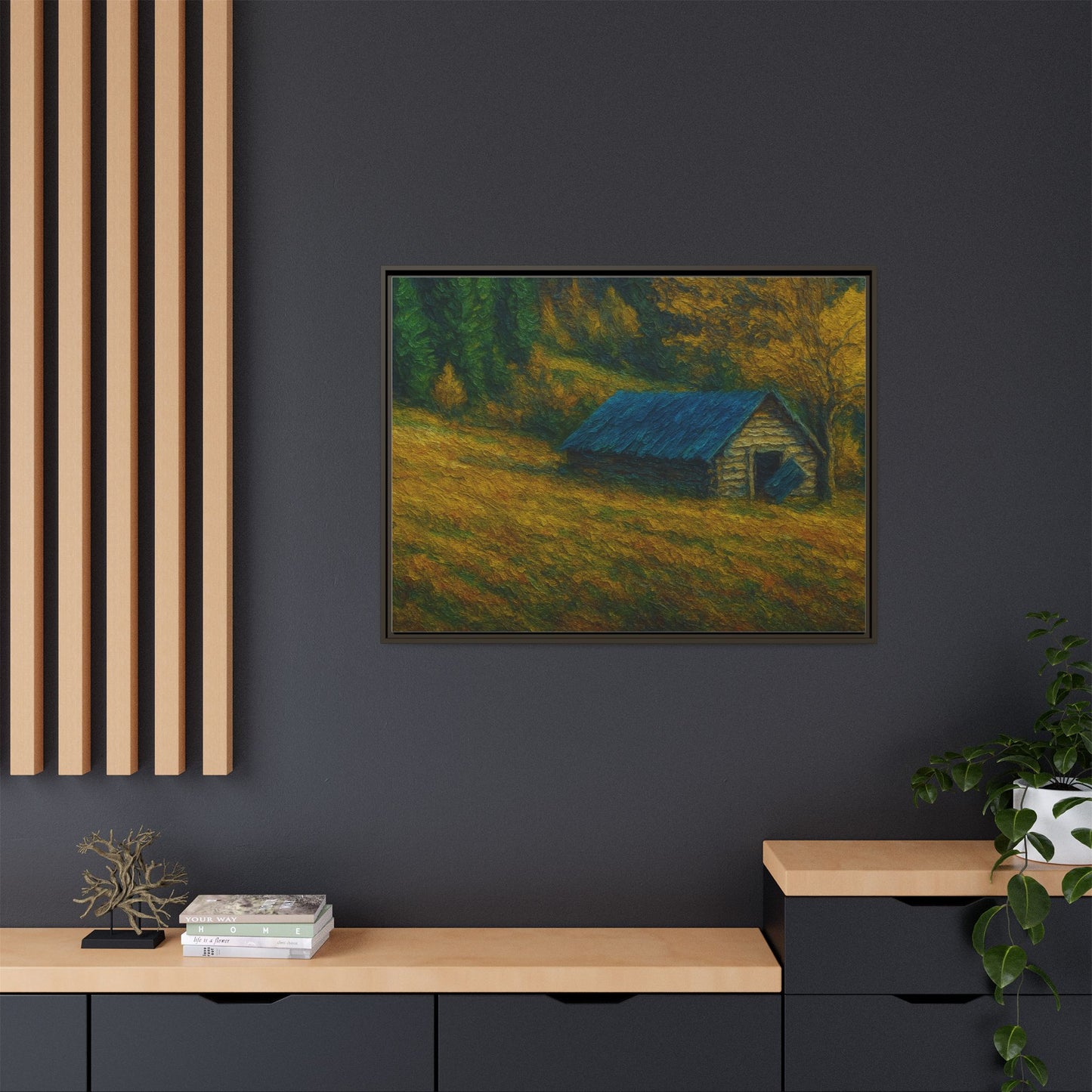 Framed Matte Canvas Print, Rustic Artwork, Farmhouse Decor, Nature Wall Art, Gift for Home, Autumn Decor, Landscape Painting