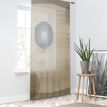 Abstract Neutral Circles Window Curtain | Modern Geometric Sheer Panel - TRV