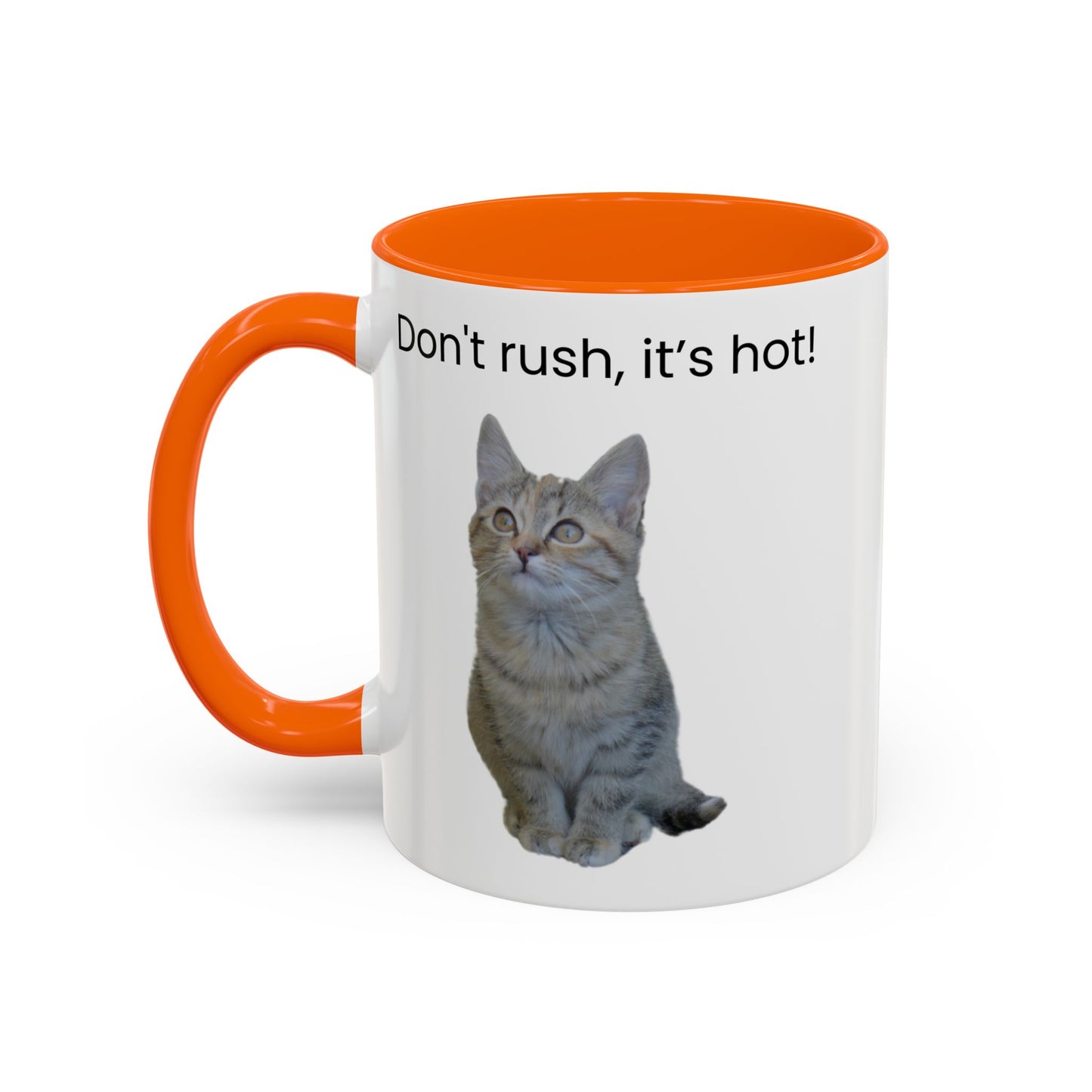 Cat Coffee Mug - "Don't rush, it's hot!" Accent Ceramic Mug (11/15 oz)