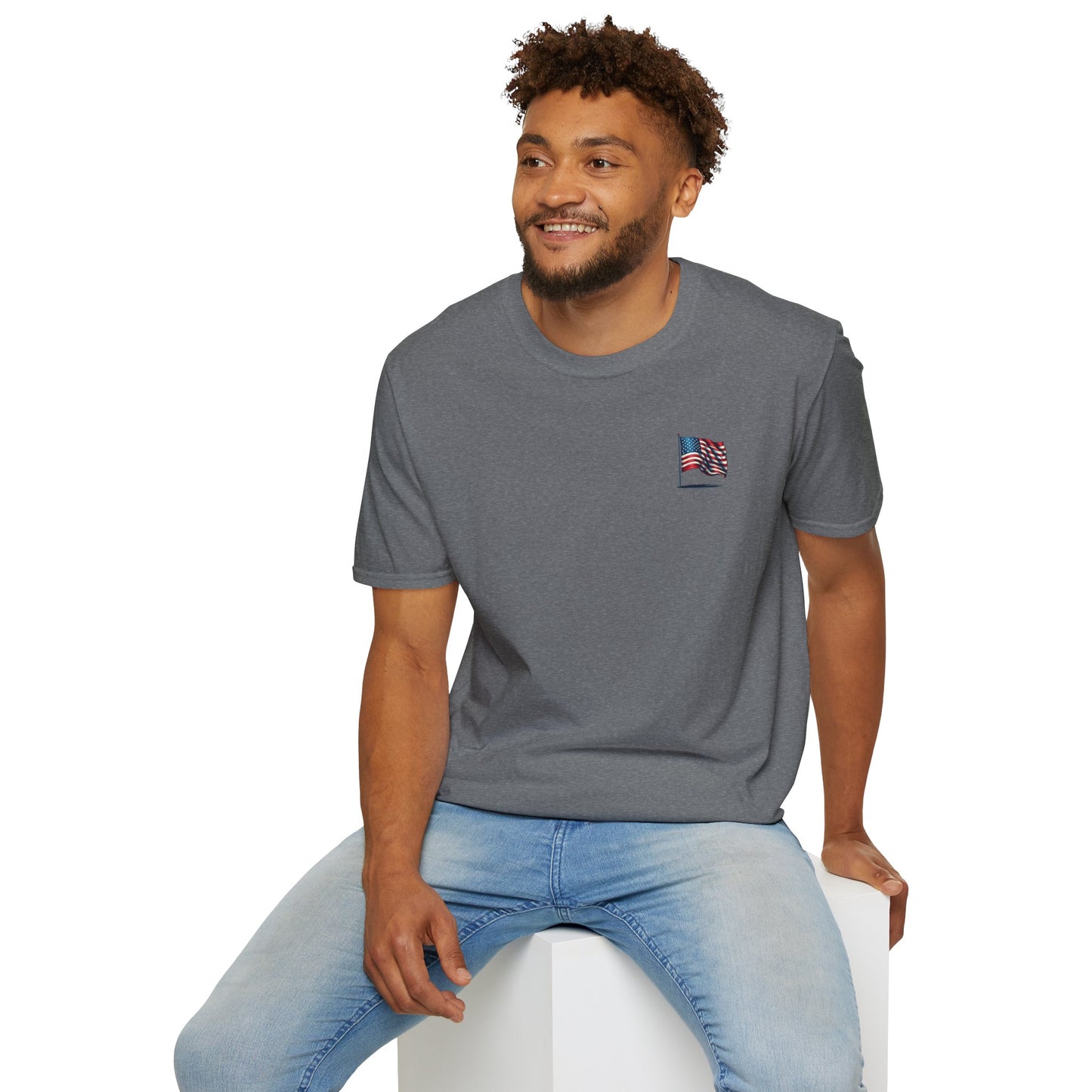 Patriotic Unisex Softstyle T-Shirt, American Flag Tee, USA Pride Shirt, Perfect for Independence Day, Casual Wear - TRV