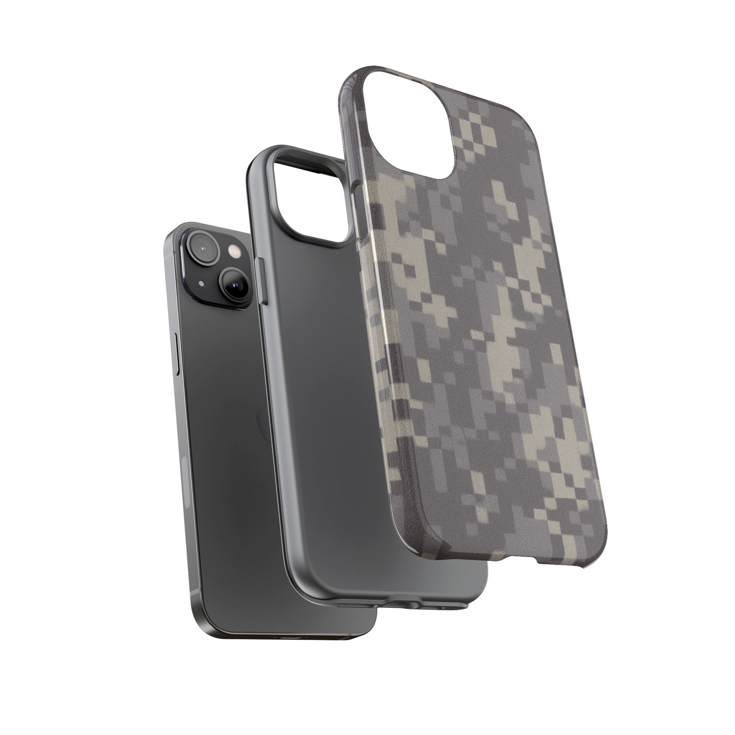 Digital camouflage tough phone case by Printify, rugged protective cover for smartphones with durable, military-style camo design.