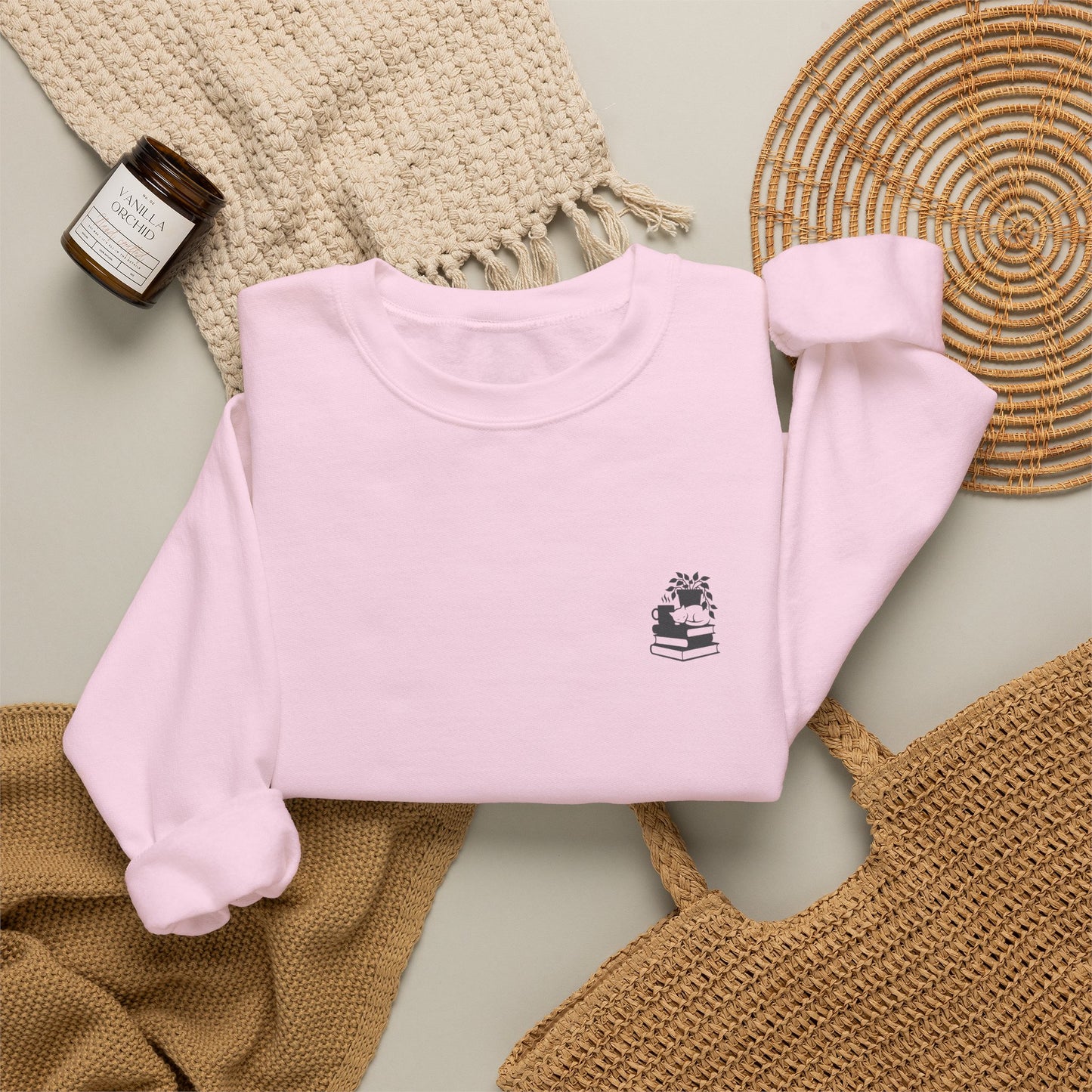 Stack of Books with Mug and Plant Sweatshirt | Cozy Reading Crewneck