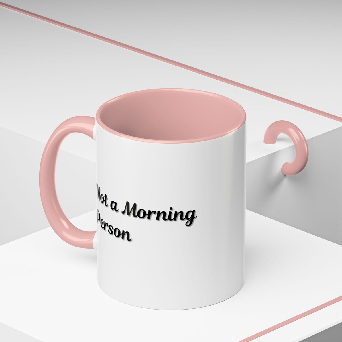 Ceramic coffee mug with "Not a Morning Person" quote in black lettering, 11oz or 15oz size, printed by Printify.