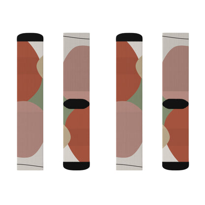 Abstract Geometric Floral Sublimation Socks | Colorblock Crew Socks