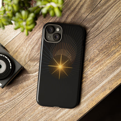 Tough Cases - Radiant Star Phone Case, Protective Black Shockproof Cover with Golden Light Design