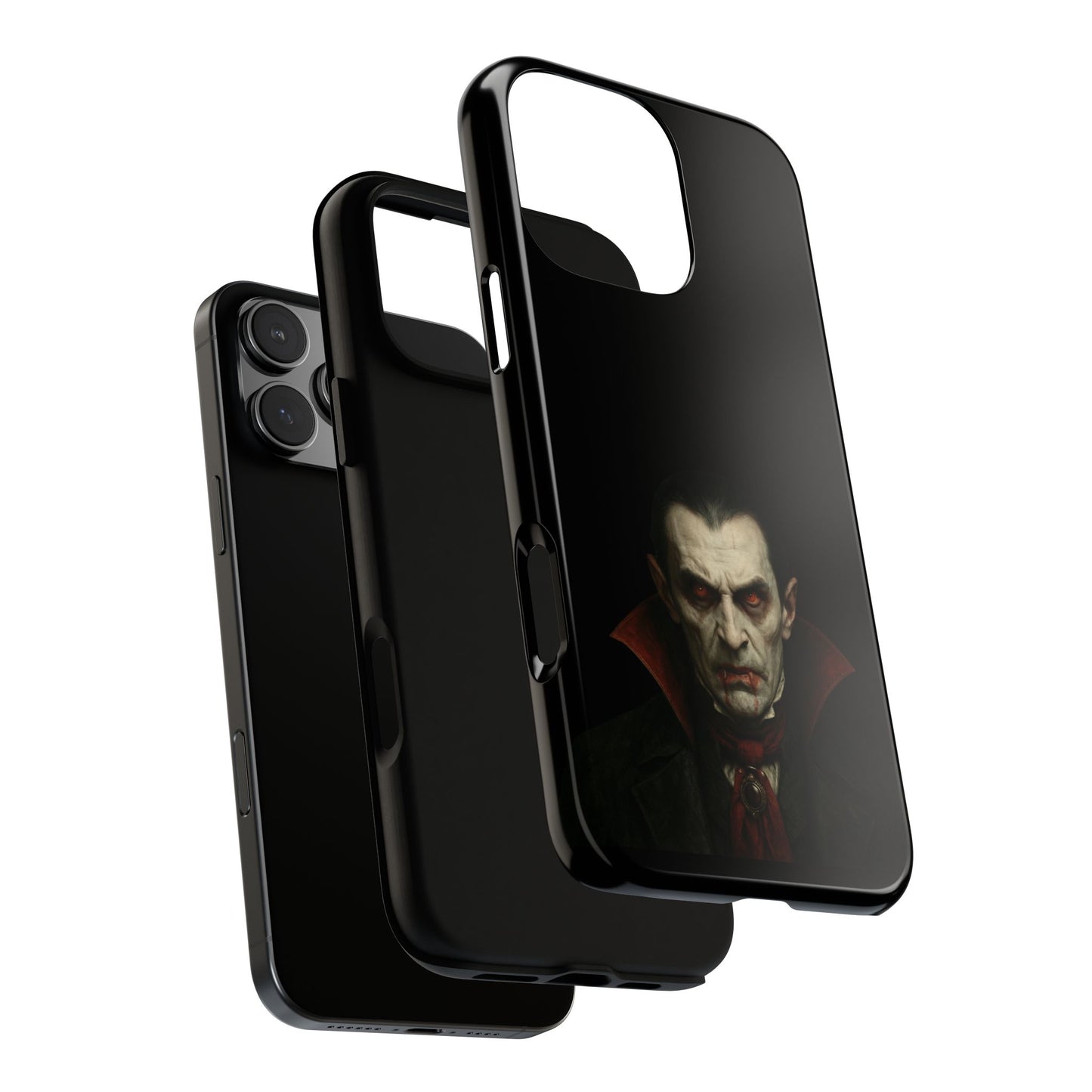Gothic vampire portrait phone case for iPhone featuring Dracula horror design, made by Printify.