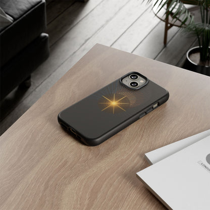 Tough Cases - Radiant Star Phone Case, Protective Black Shockproof Cover with Golden Light Design