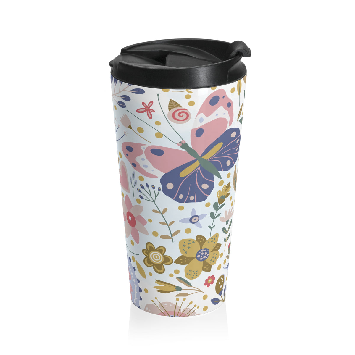 Floral and butterfly 15oz insulated stainless steel travel mug