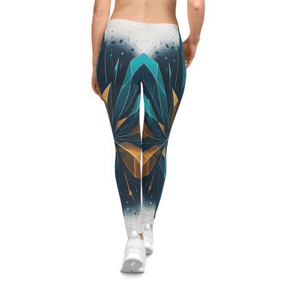 Geometric prism leggings with bold floral kaleidoscope all-over print, vibrant and colorful design by Printify.