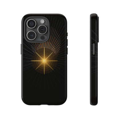 Tough Cases - Radiant Star Phone Case, Protective Black Shockproof Cover with Golden Light Design