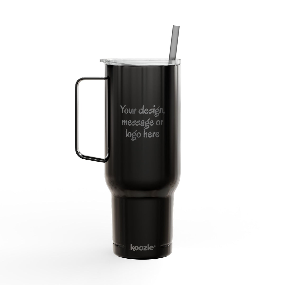 Custom engraved 40oz insulated tumbler with handle, lid and straw - view 2