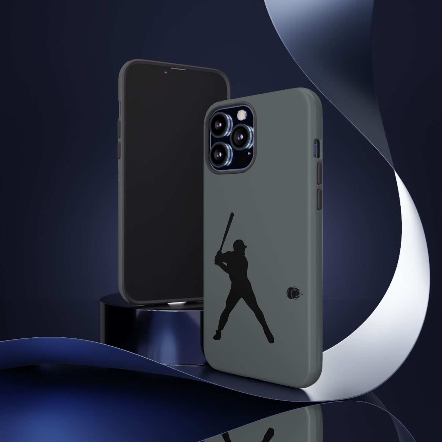 Black baseball silhouette tough phone case for iPhone, protective sporty design by Printify, fits iPhone models.