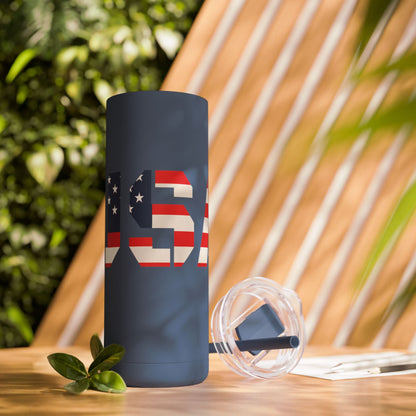 USA Flag Tumbler - 20oz Skinny Matte Drinkware, Travel Mug, Patriotic Gift, Fourth of July, Summer BBQ, Camping, Outdoor - TRV