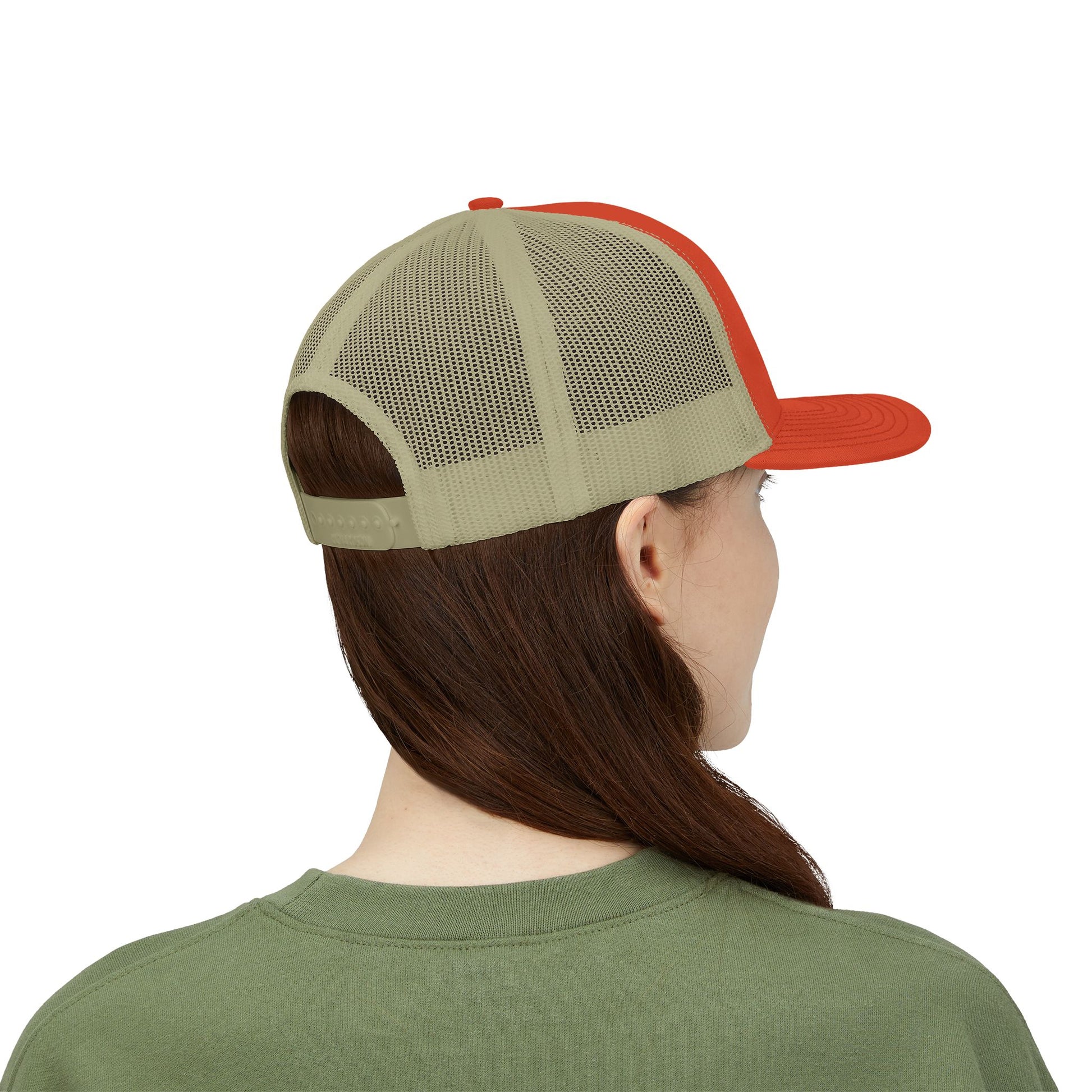 Vintage baseball snapback trucker cap with batter silhouette, Printify branded hat featuring mesh back and adjustable strap.