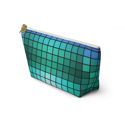 Teal Gradient Grid Accessory Pouch