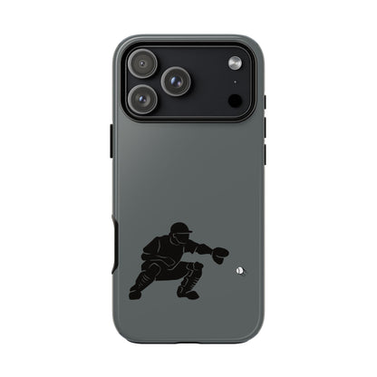 Printify baseball catcher phone case with tough, protective design for smartphones, featuring a baseball glove and ball illustration.