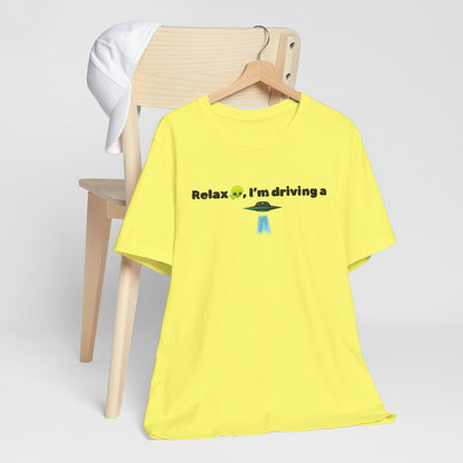 Alien Driving Unisex Tee - Fun Casual Shirt, Gifts for UFO Lovers, Quirky Humor T-Shirt, Perfect for Road Trips, Unique Birthday Present