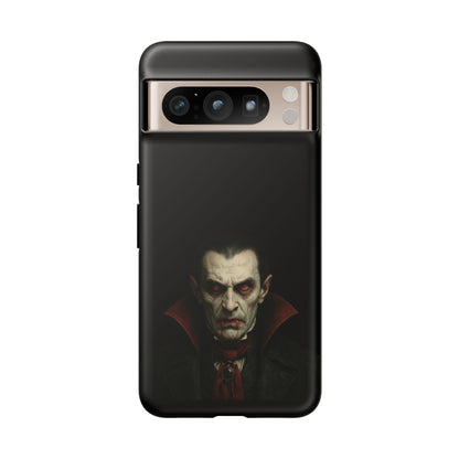 Gothic vampire portrait phone case for iPhone featuring Dracula horror design, made by Printify with detailed vampire artwork.
