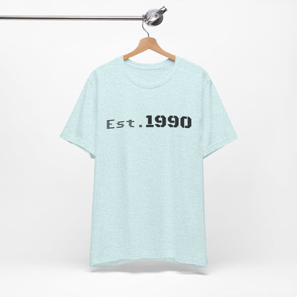 Vintage Est. 1990 T-Shirt by Printify featuring a classic design, casual fit, and comfortable fabric for everyday wear.