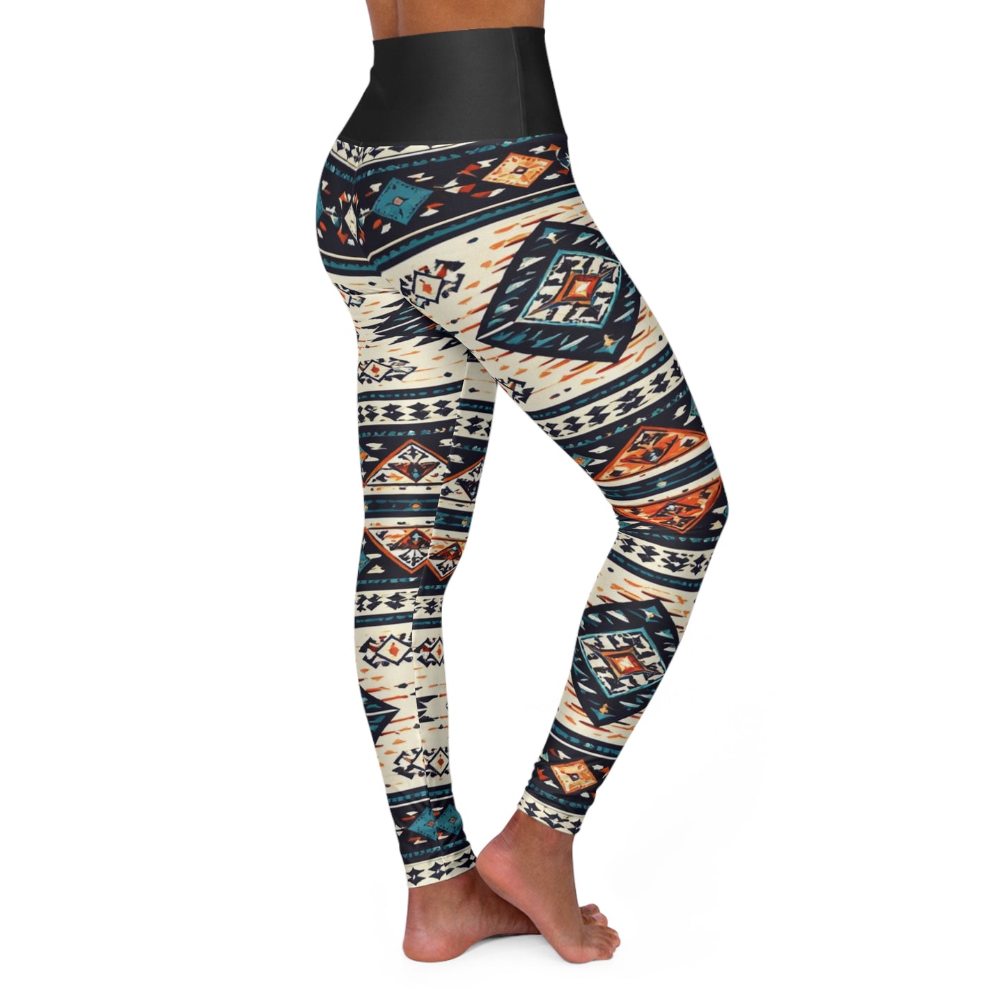 Southwestern Aztec Pattern High Waisted Yoga Leggings | Tribal Geometric Leggings