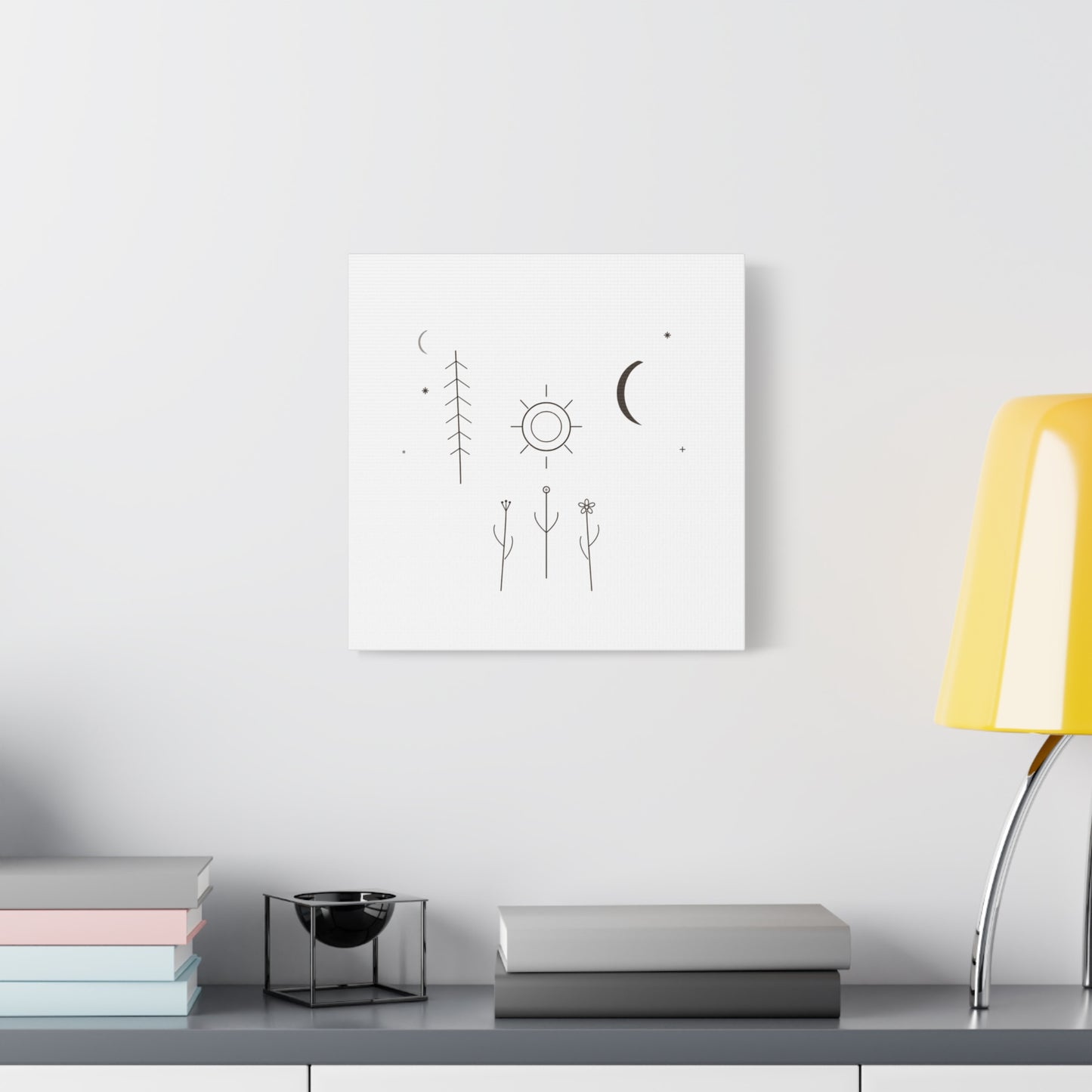 Minimal Sun Moon Botanical Canvas | Stretched Matte Wall Art