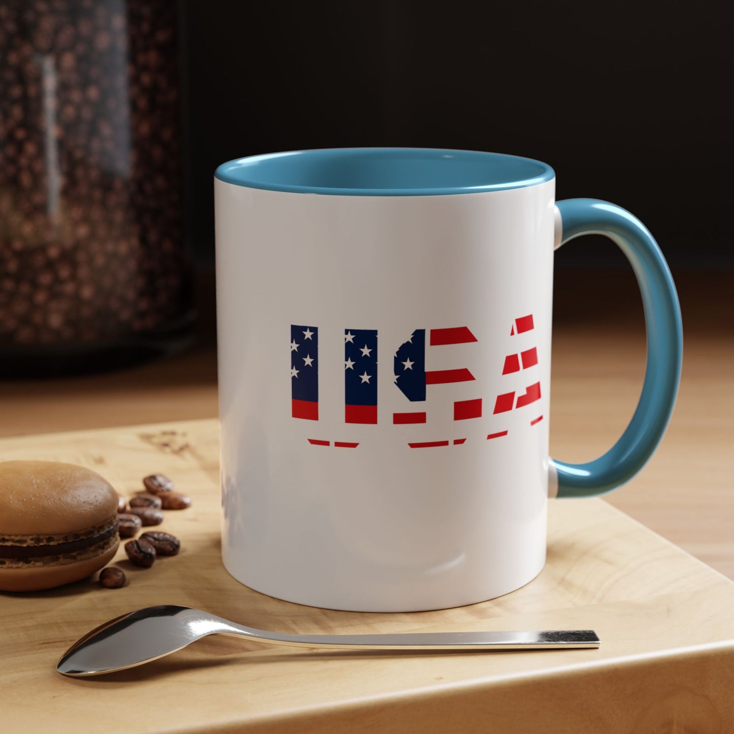 USA Flag Accent Coffee Mug — Patriotic 11/15oz Ceramic Coffee Cup