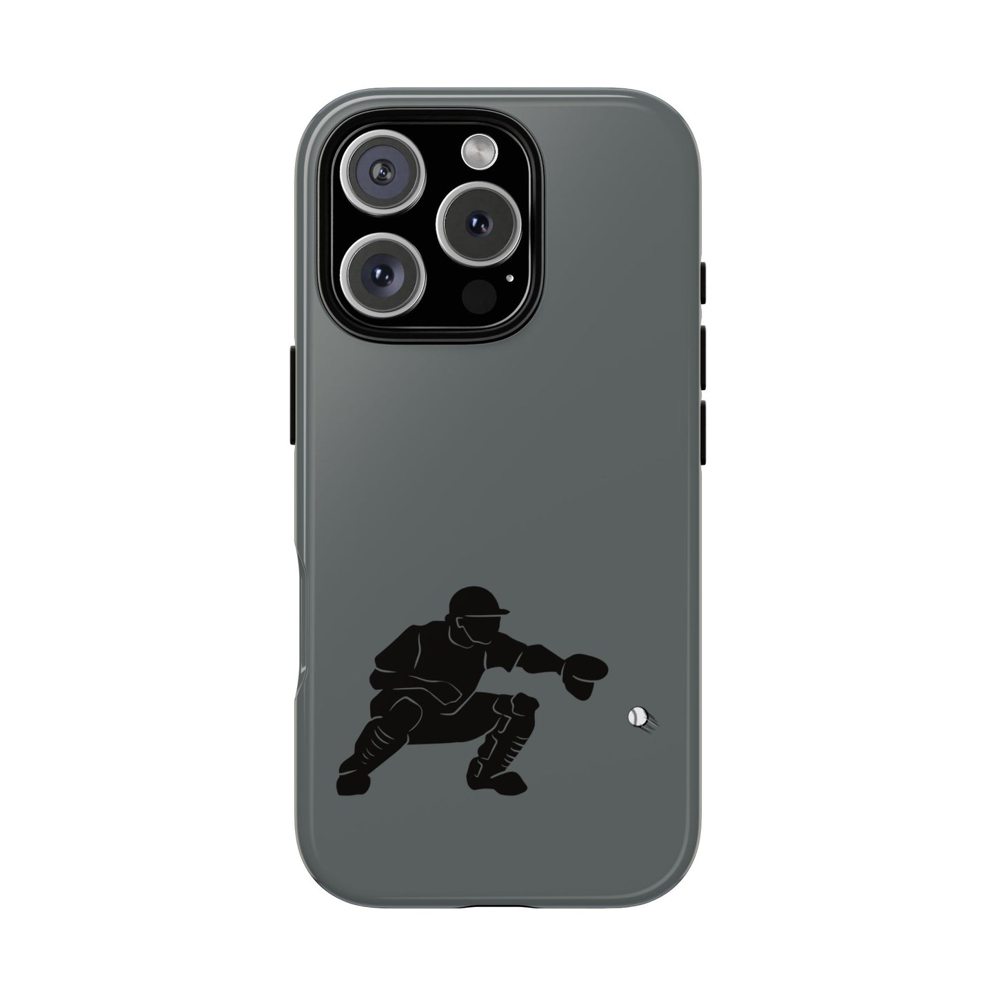 Printify baseball catcher phone case, tough protective cover with detailed baseball glove and catcher design for iPhone or Android.
