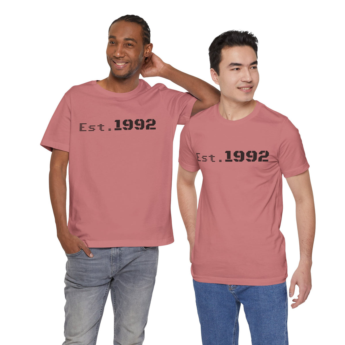 Retro vintage Est. 1992 T-shirt by Printify featuring bold text and classic design, perfect for celebrating birth year style.