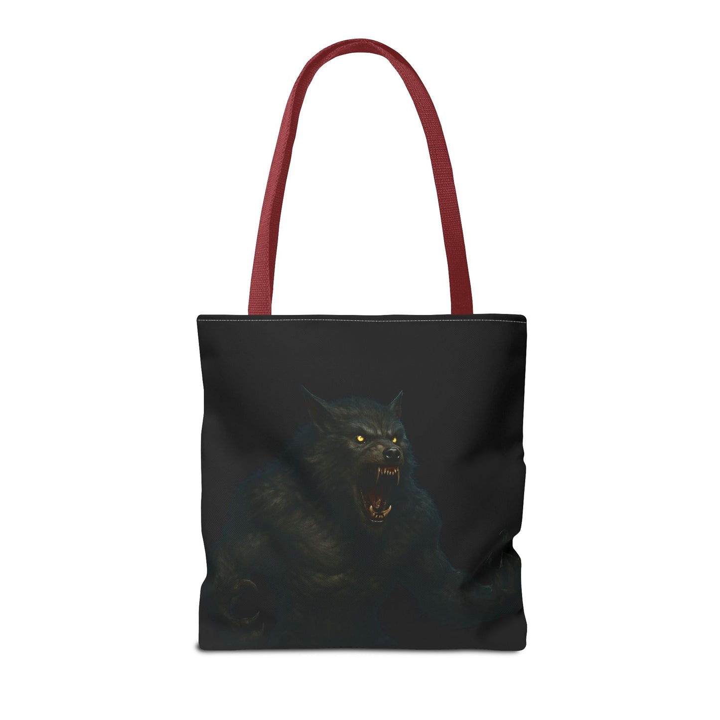 Werewolf tote bag featuring dark Halloween art, perfect for horror fans, made by Printify.