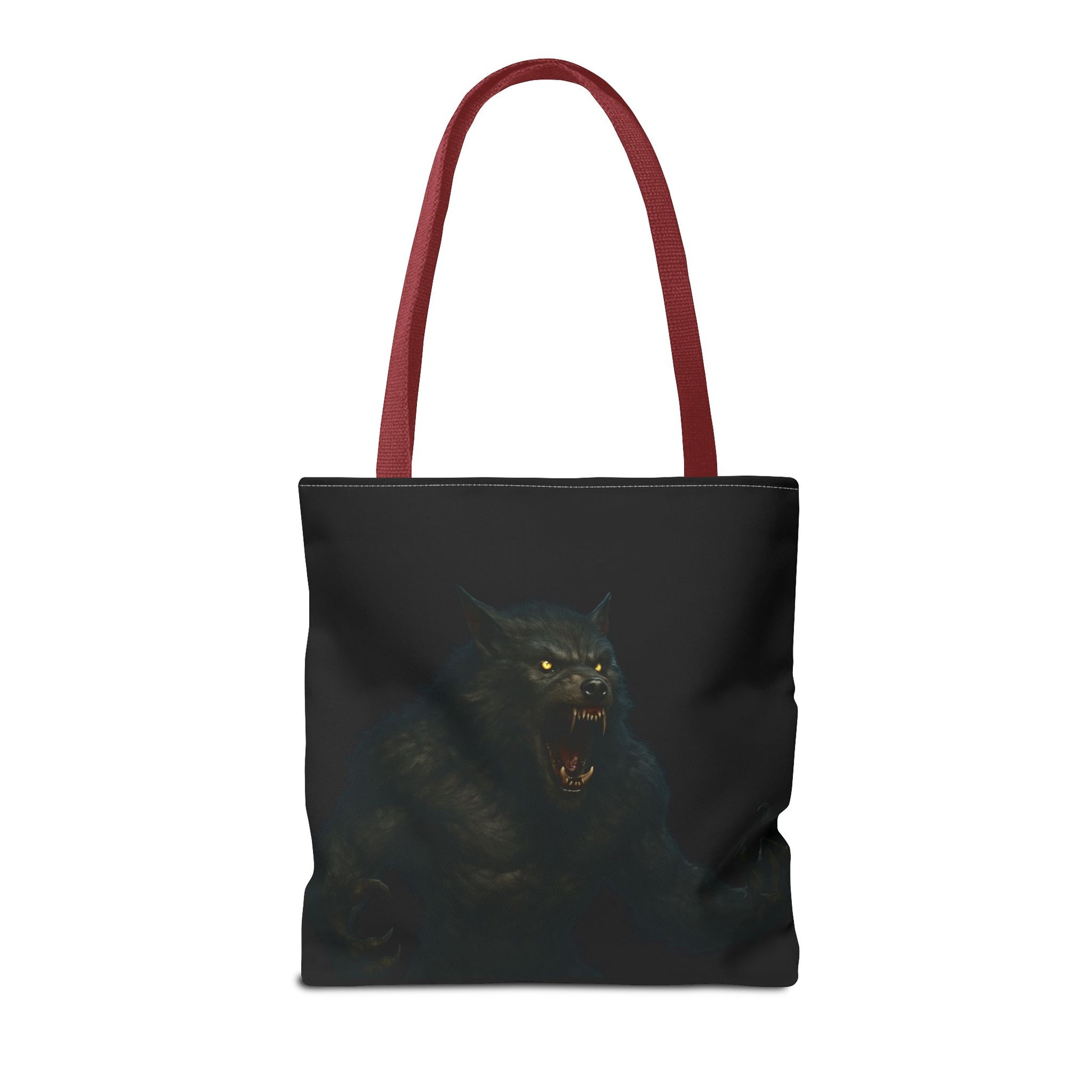 Werewolf tote bag featuring dark Halloween art, perfect for horror fans, made by Printify.
