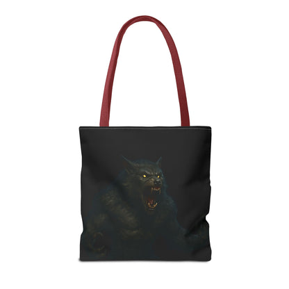 Werewolf tote bag featuring dark Halloween art, perfect for horror fans, made by Printify.