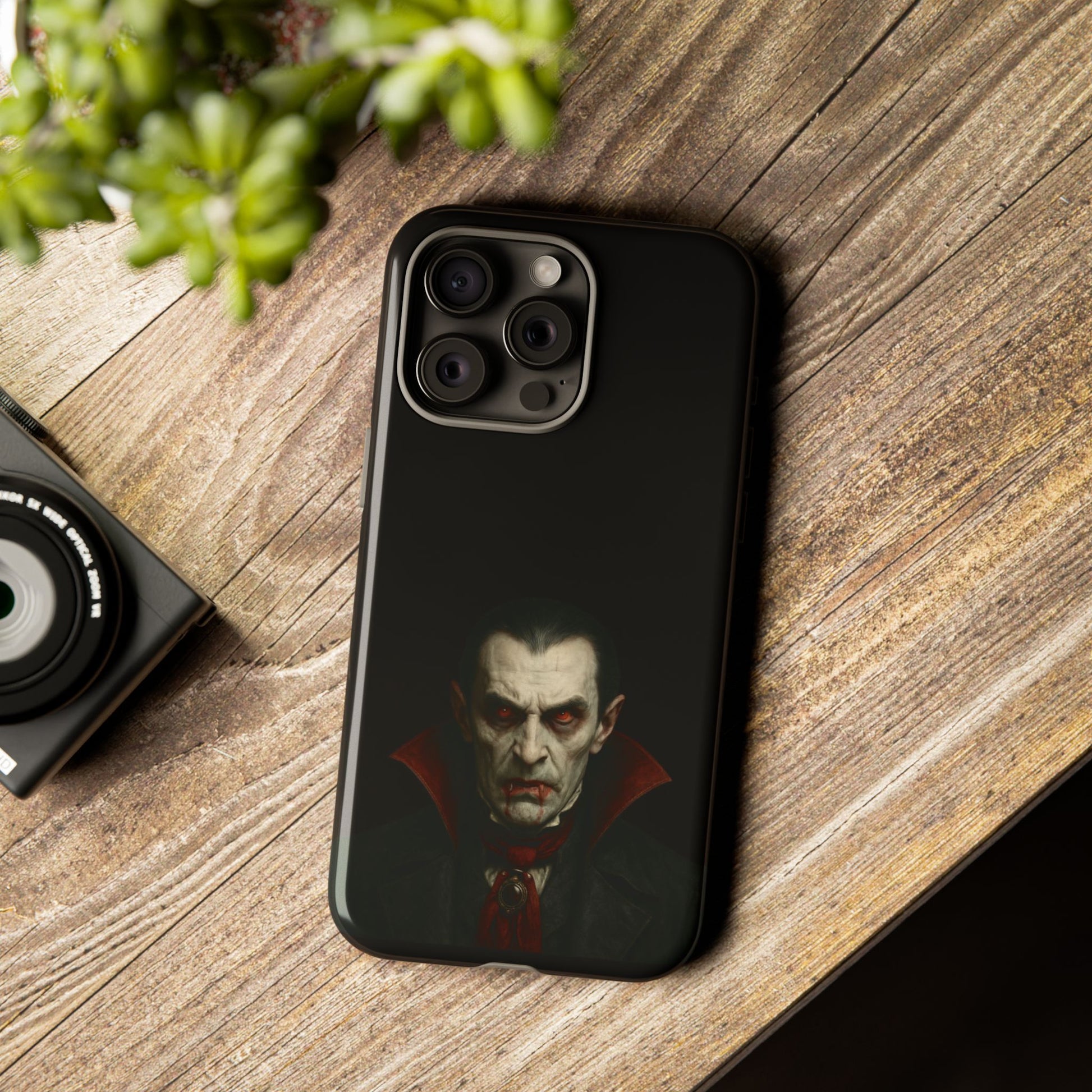 Gothic vampire portrait phone case for iPhone featuring Dracula horror design, by Printify, with dark, eerie artwork.