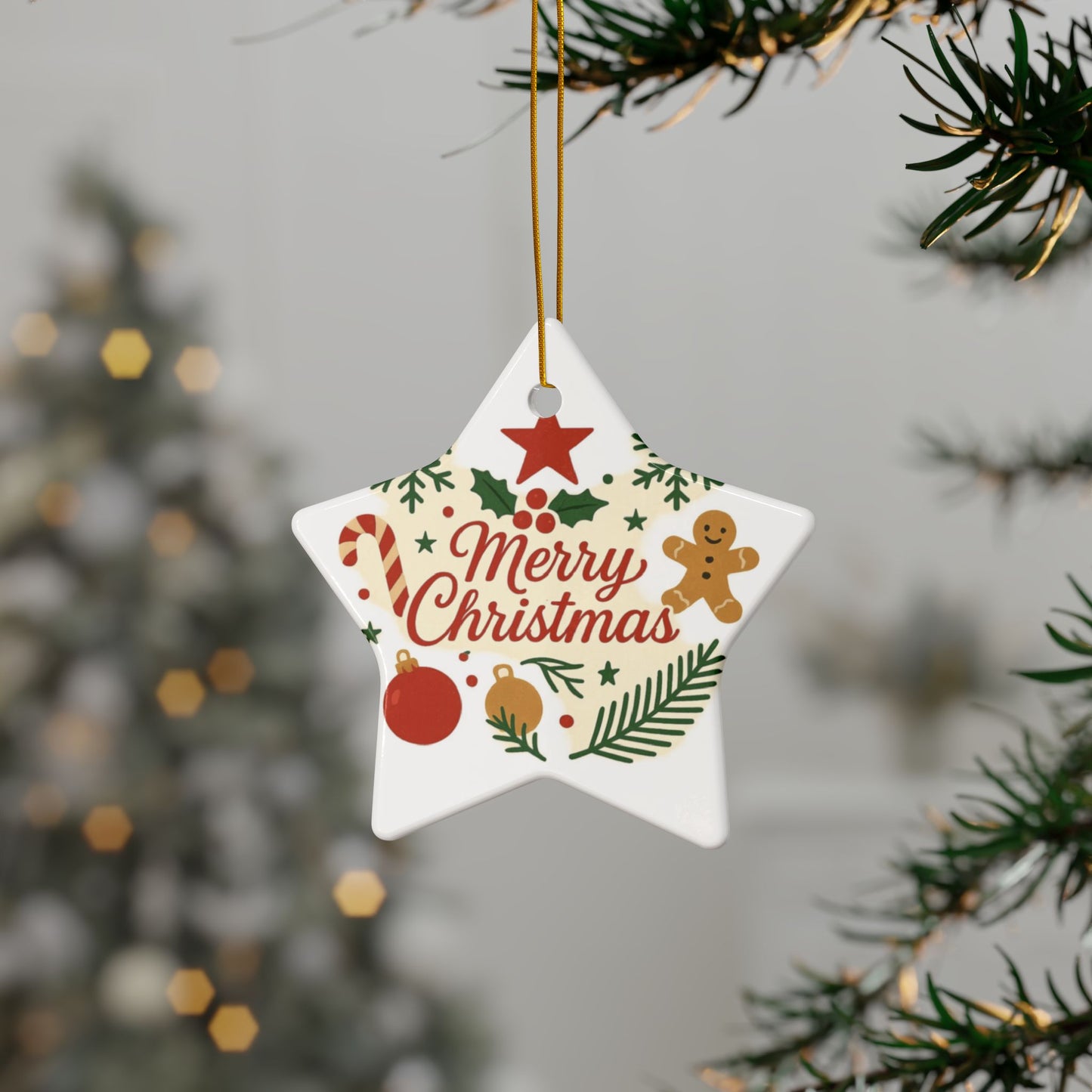 Merry Christmas Ceramic Ornament | Round | Star | Snowflake Double-Sided Holiday Decoration - TRV