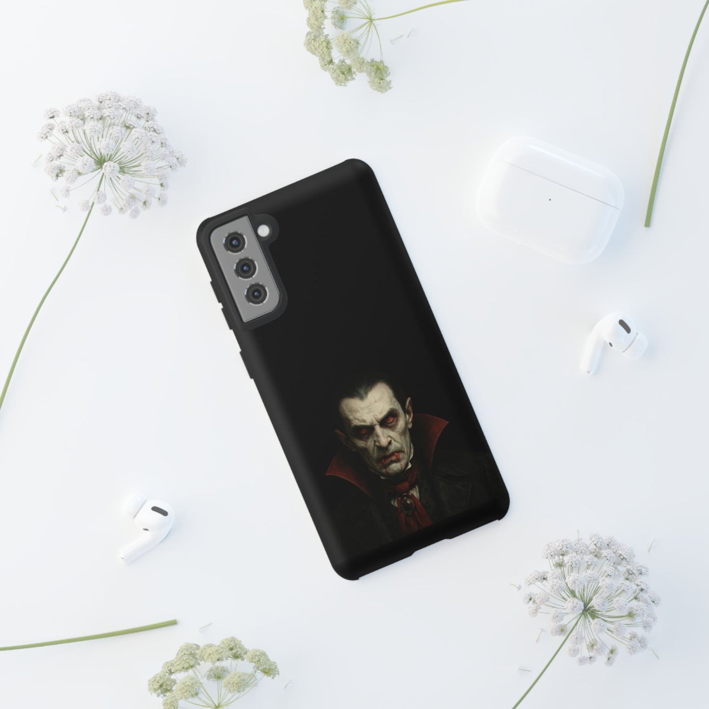 Gothic vampire portrait phone case for iPhone featuring a Dracula-inspired horror design, by Printify.
