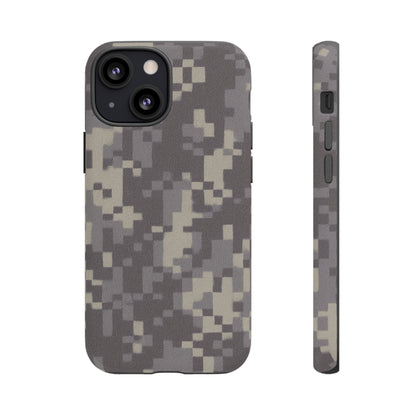 Camouflage tough phone case by Printify with rugged digital camo design, offering durable protection for smartphones.