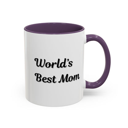 Black-trim ceramic coffee mug with "World's Best Mom" accent text, perfect for Mother's Day, by Printify.