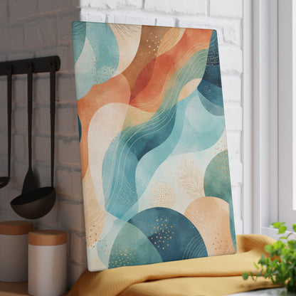 Abstract Ocean Waves Glass Cutting Board — Coastal Blue & Coral Decorative Chopping Board