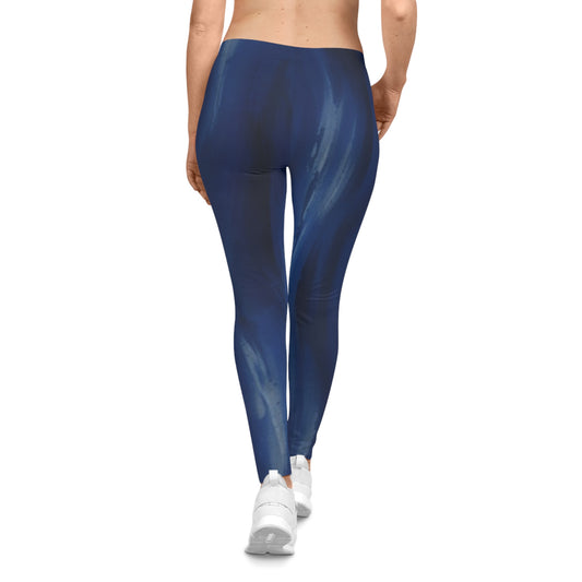 Women's blue marble print leggings with all-over marble pattern, casual yoga pants by Printify for comfortable everyday wear.