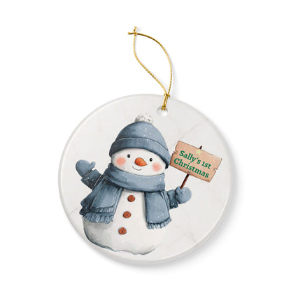 Personalized Snowman Ornament ceramic ornament | First Christmas sign, winter holiday decor - TRV
