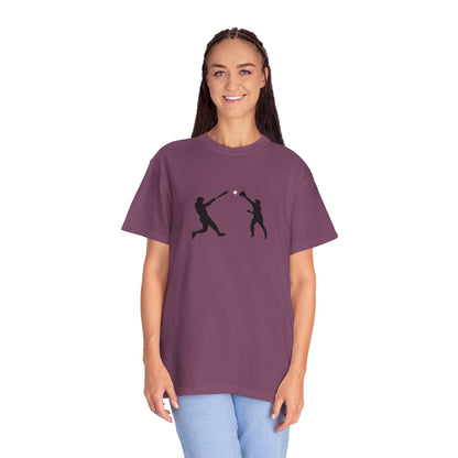 Black baseball silhouette graphic T-shirt for men, featuring minimal baseball player design on soft cotton fabric.